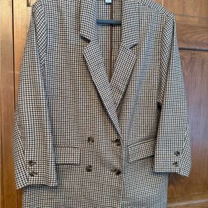 Old Blue, Brown and Off-White Houndstooth Boyfriend Blazer
